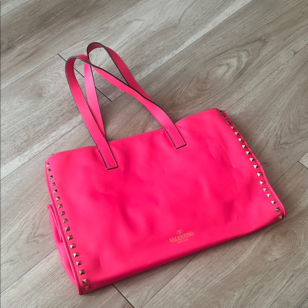 Valentino Neon Pink Rock Studded Tote